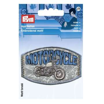 Prym Applikation Label Motorcycle grau, blau, weiss