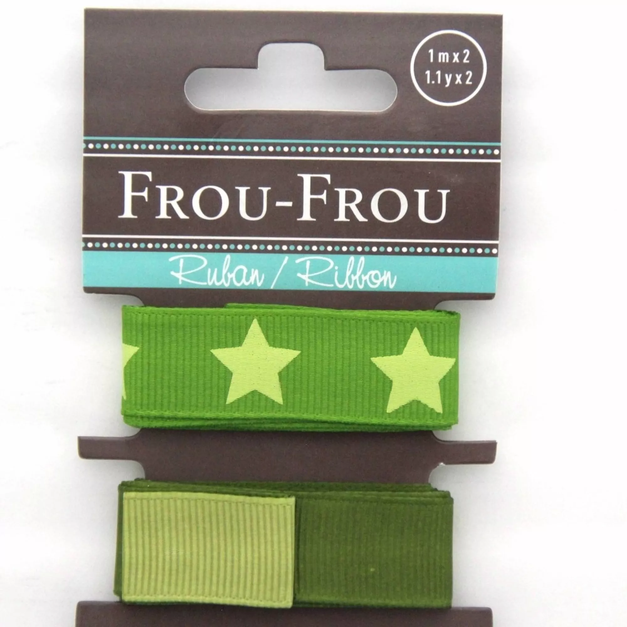 Frou-Frou Ripsband mit Sternen & Uni, khakigrün