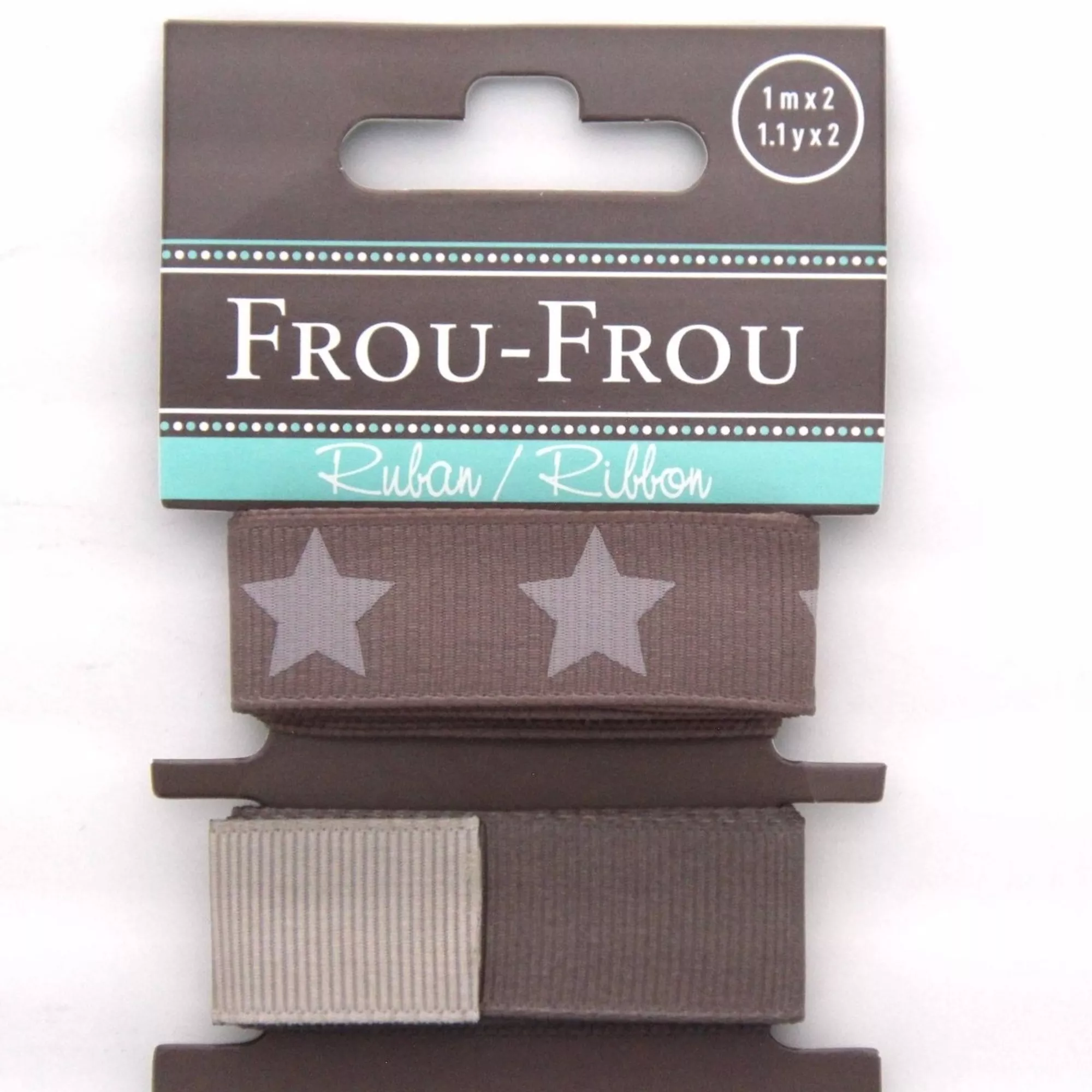 Frou-Frou Ripsband mit Sternen & Uni, taupe