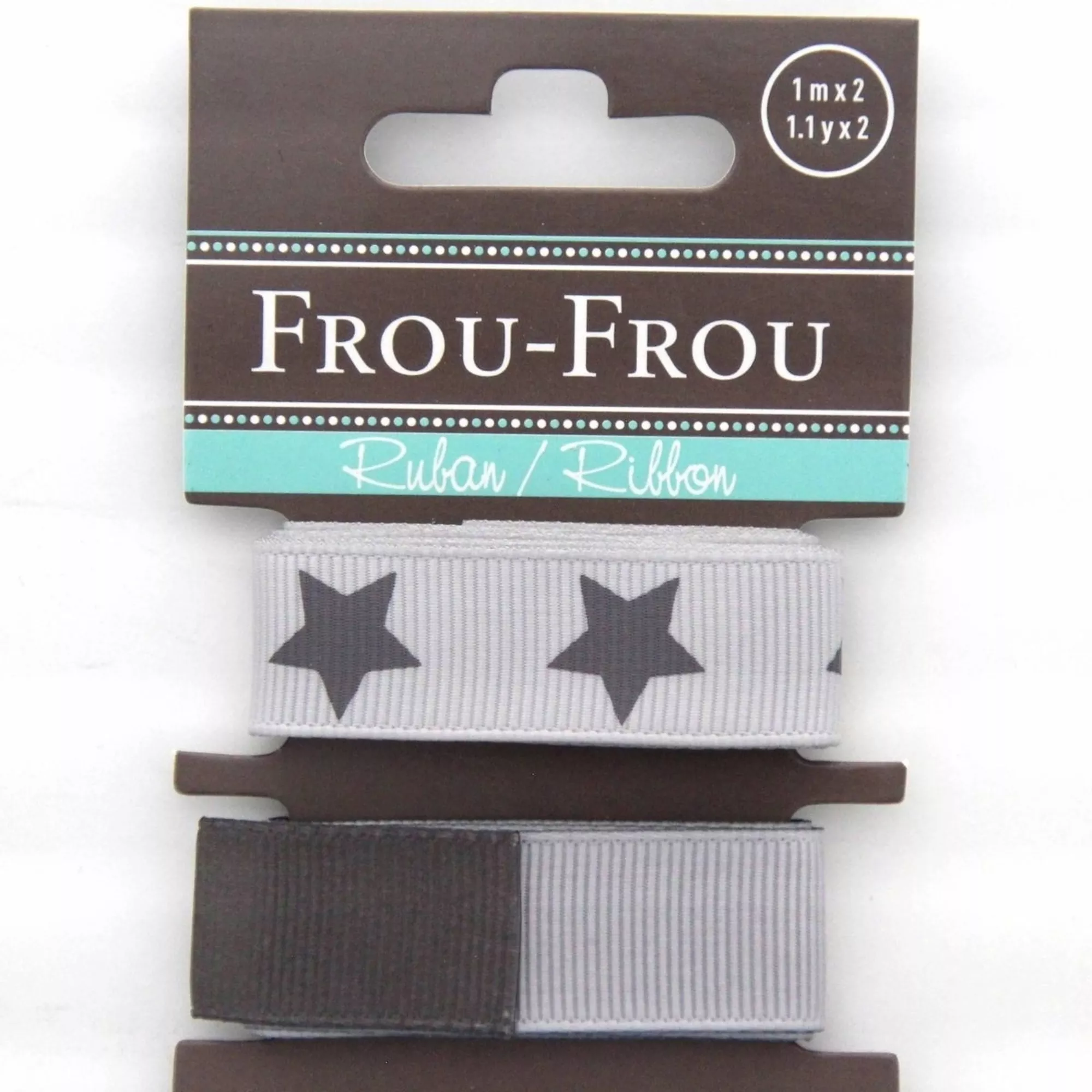 Frou-Frou Ripsband mit Sternen & Uni, hellgrau