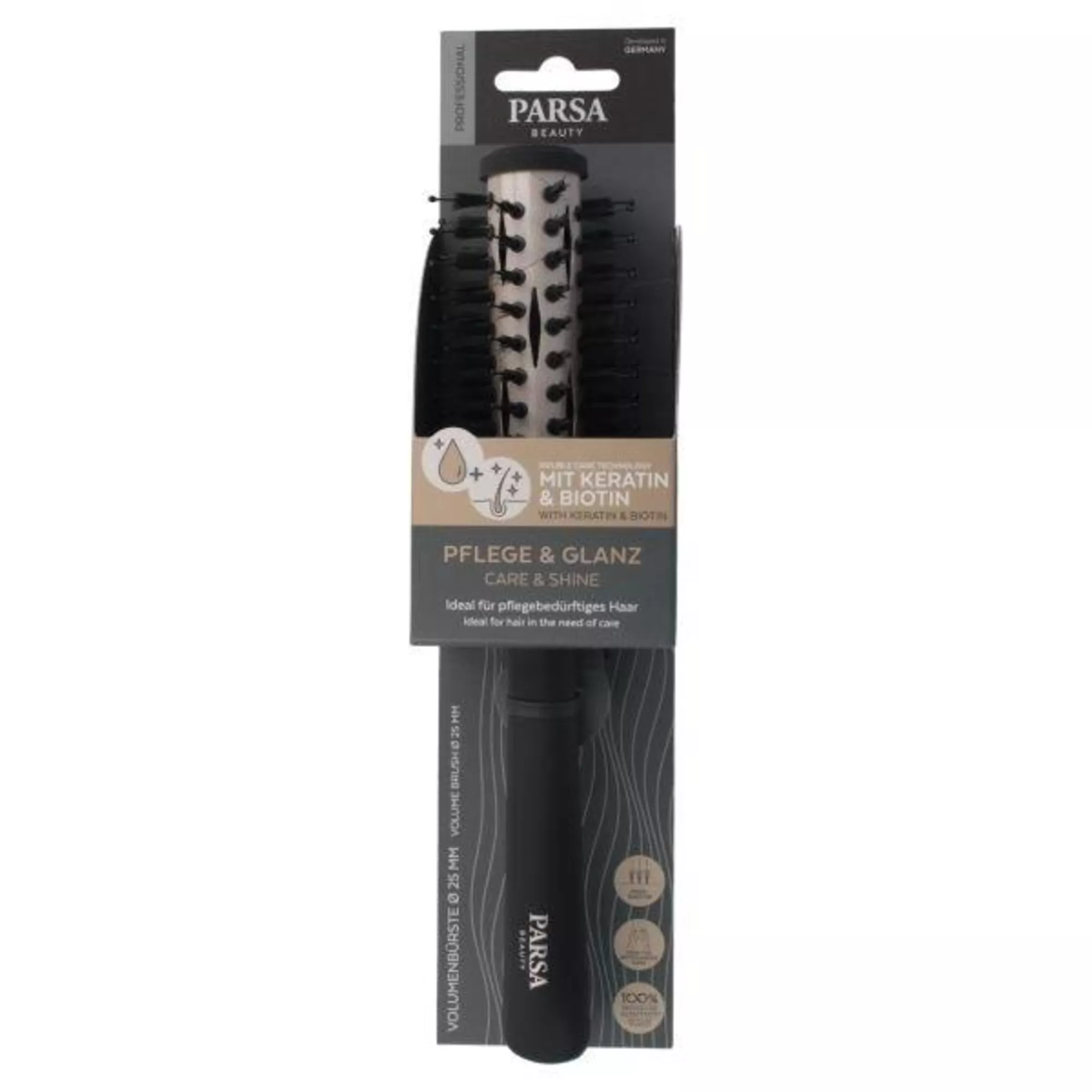 PARSA Keratin Care & Shine Rundföhnbürste, schwarz