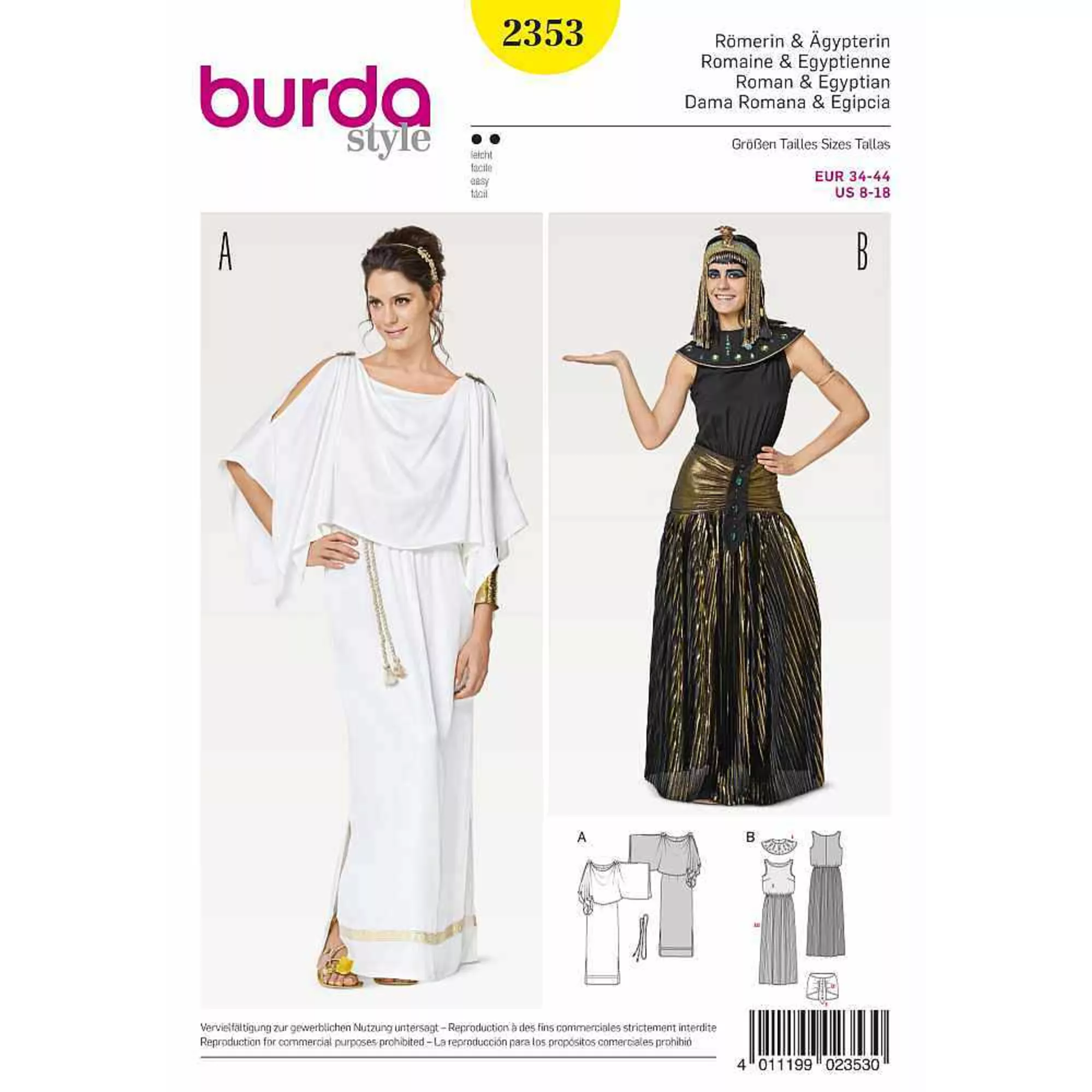 Burda Schnittmuster, Kostüm Römerin + Ägypterin