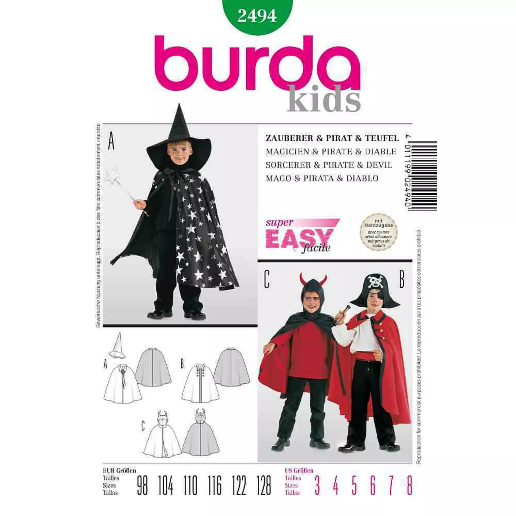 Burda Schnittmuster, Zauberer, Pirat, Teufel