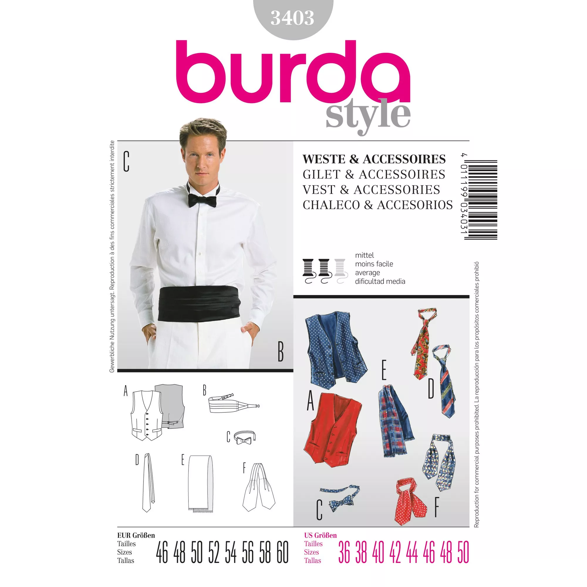 Burda Schnittmuster, Weste, Accessoires