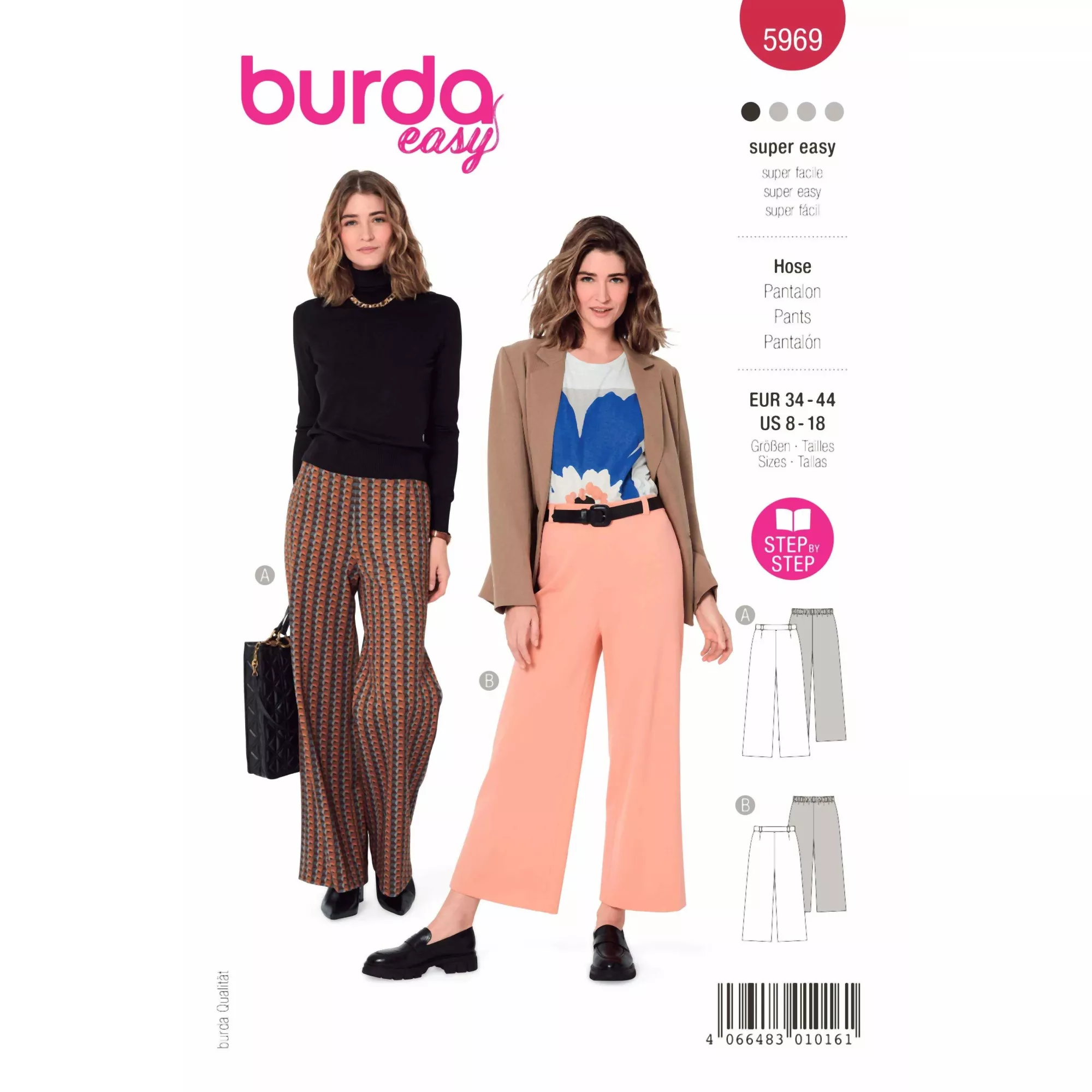 Burda Schnittmuster, Hose – mit rückw. Gummidurchzug, weite Beine