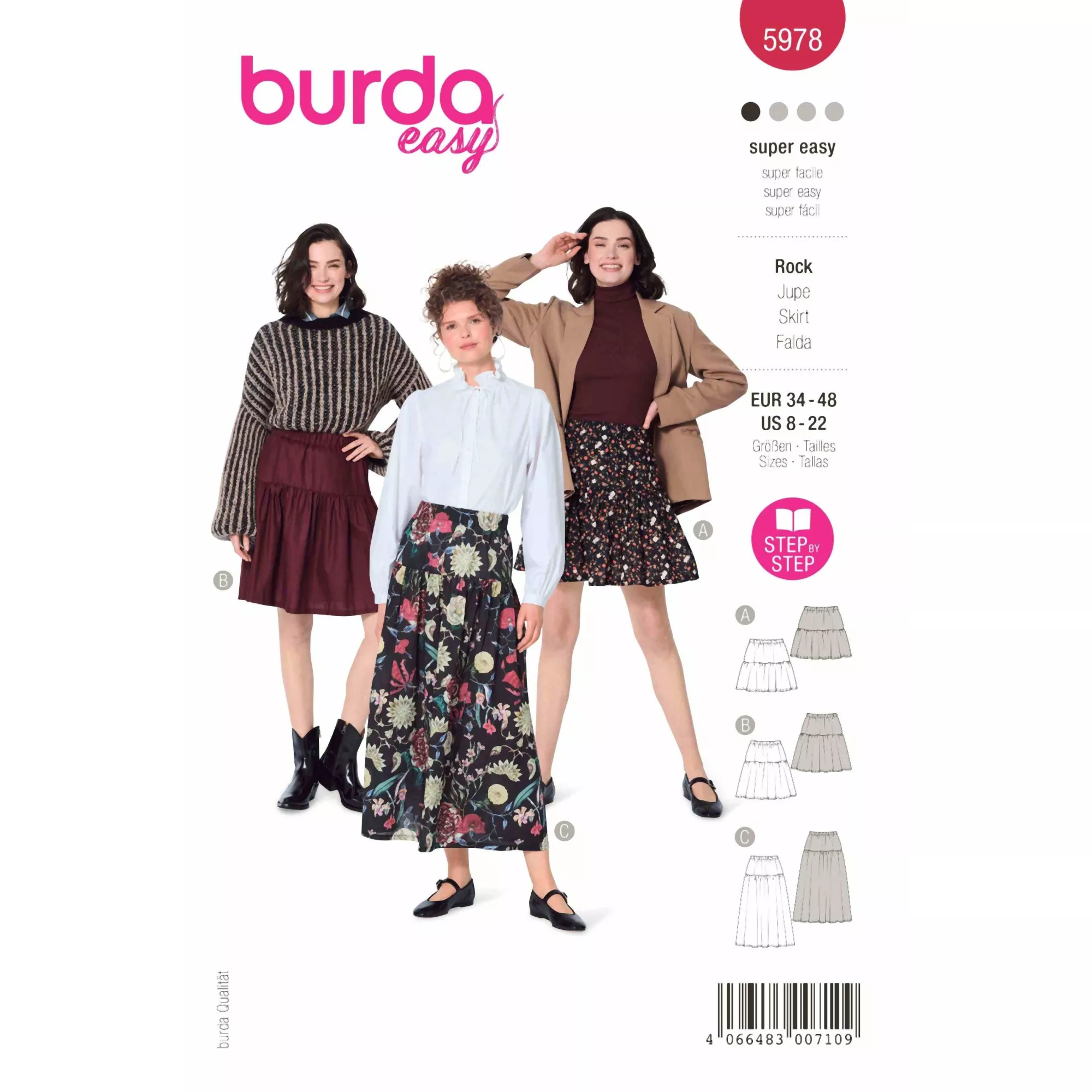 Burda Schnittmuster, Stufenrock mit Gummidurchzug