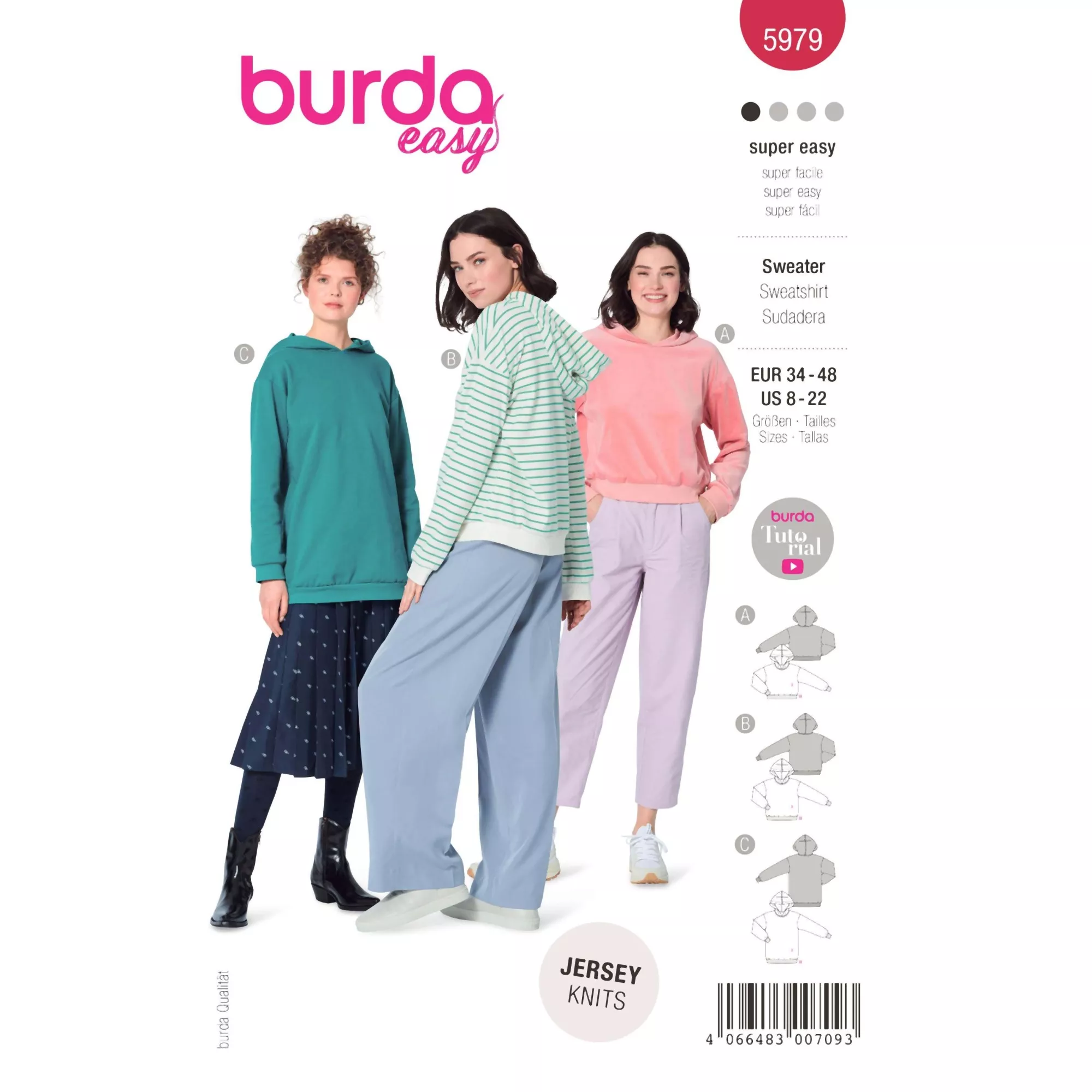 Burda Schnittmuster, Sweater – Hoody in drei Längen