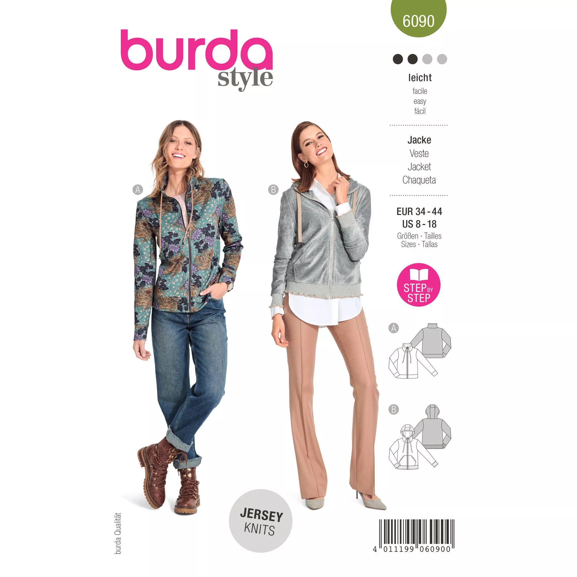 Burda Schnittmuster, Sweatjacke mit Reissverschluss