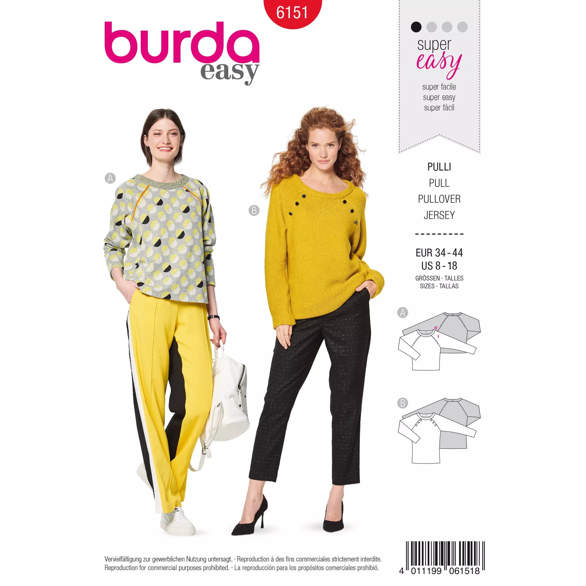 Burda Schnittmuster, Sweater mit Raglanärmeln