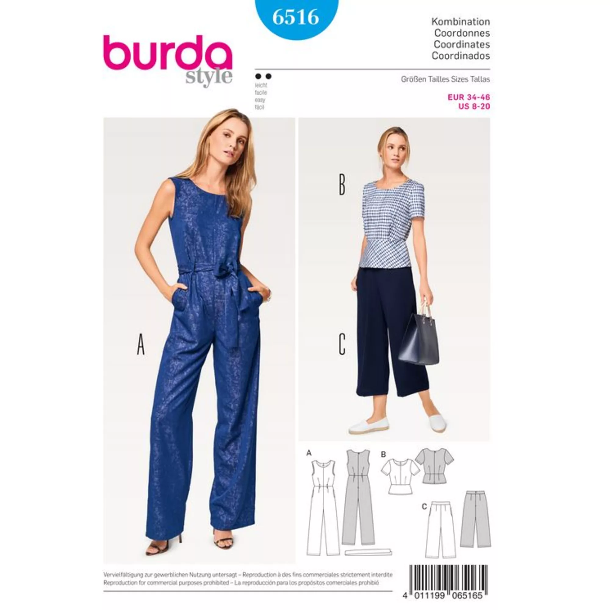 Burda Schnittmuster, Overall, Oberteil, Hose