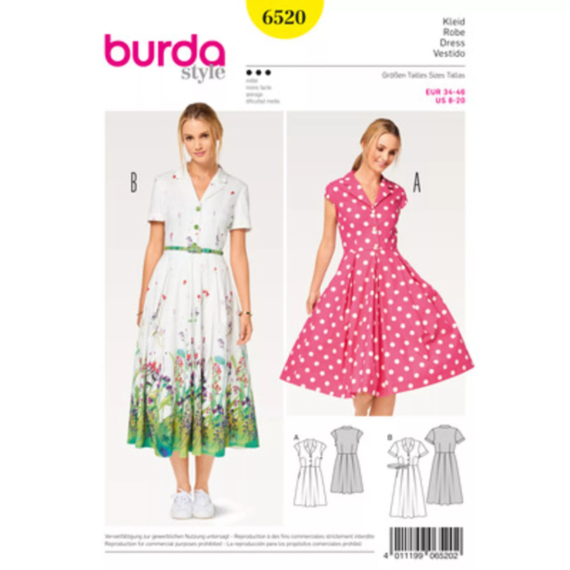 Burda Schnittmuster, Kleid, Faltenrock