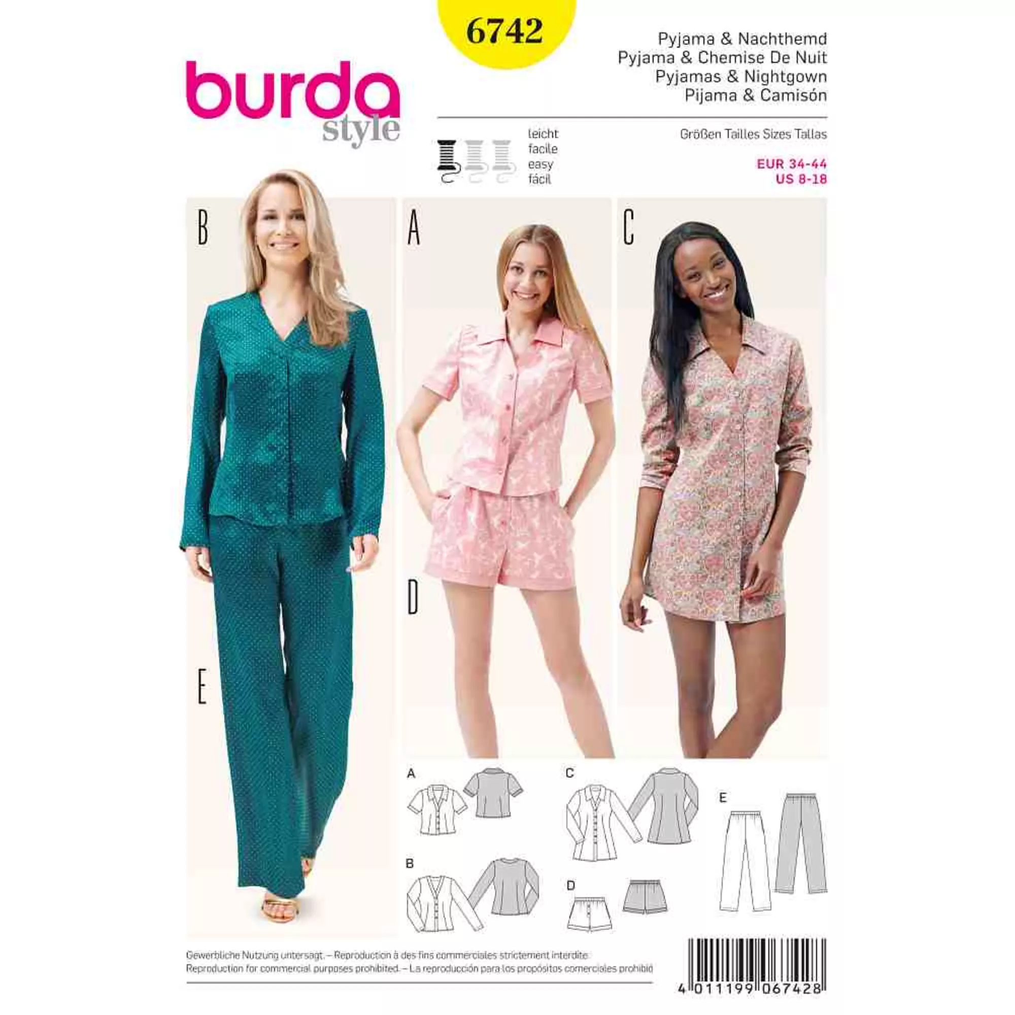 Burda Schnittmuster, Pyjama + Nachthemd