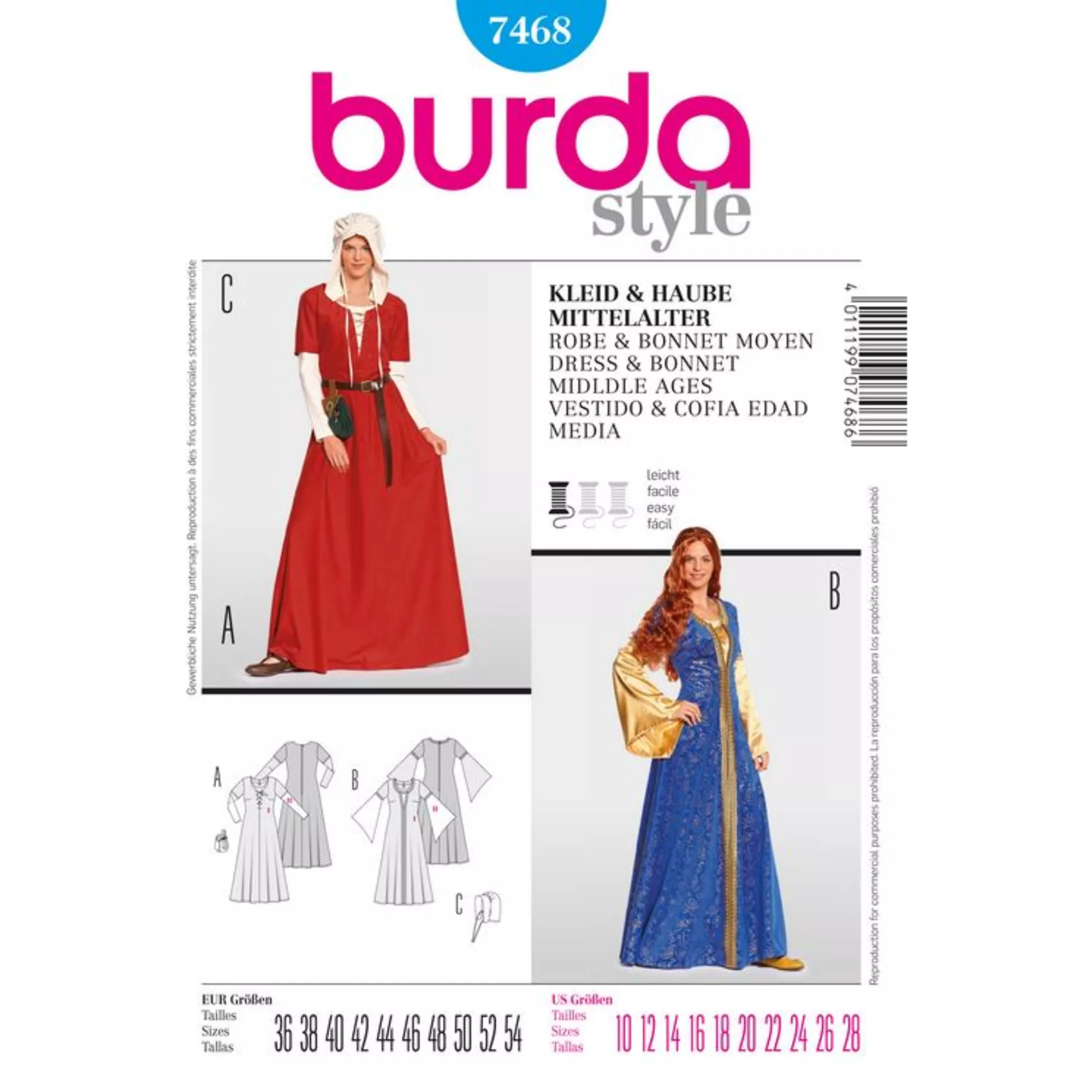 Burda Schnittmuster, Kleid + Haube Mittelalter