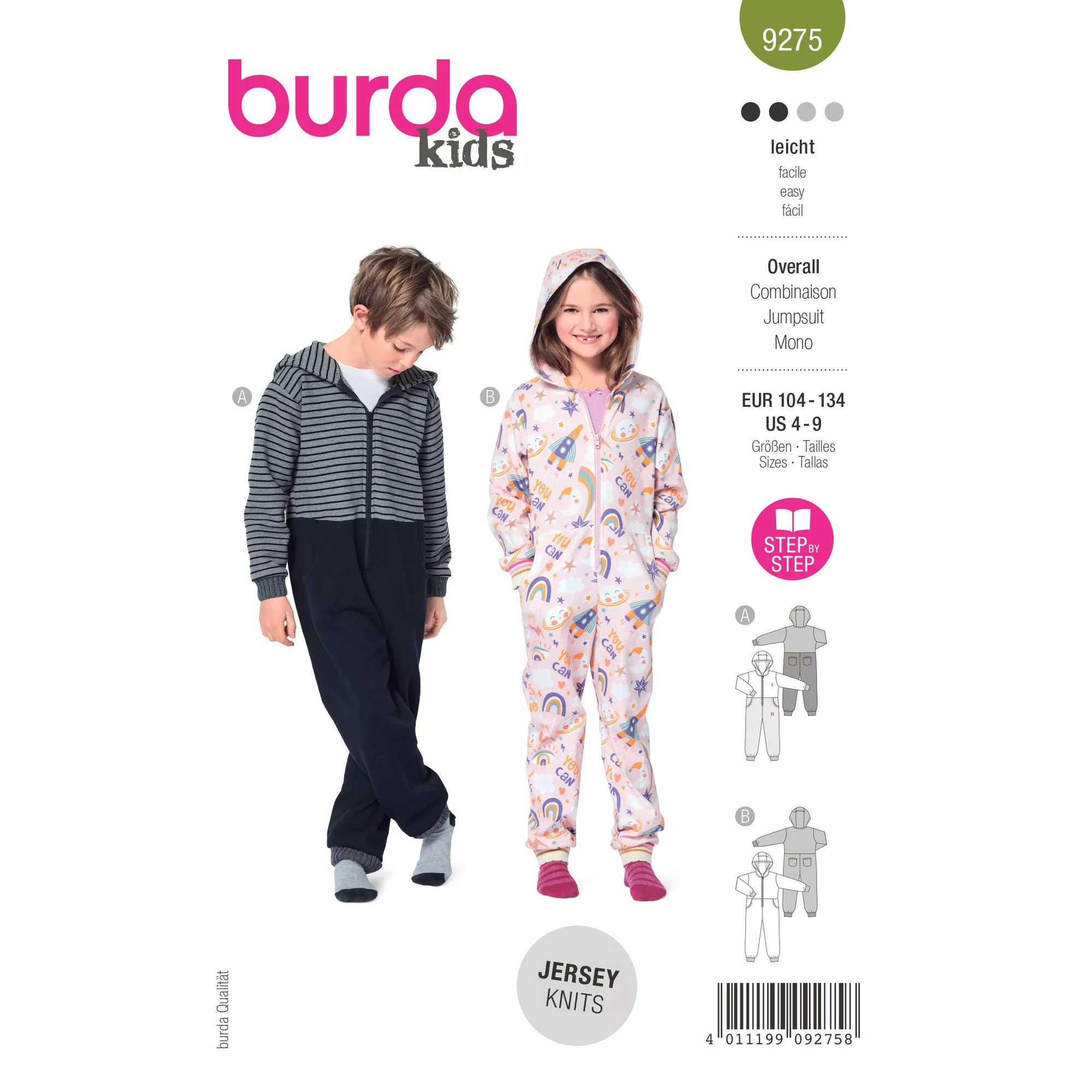 Burda Schnittmuster, Overall mit Kapuze
