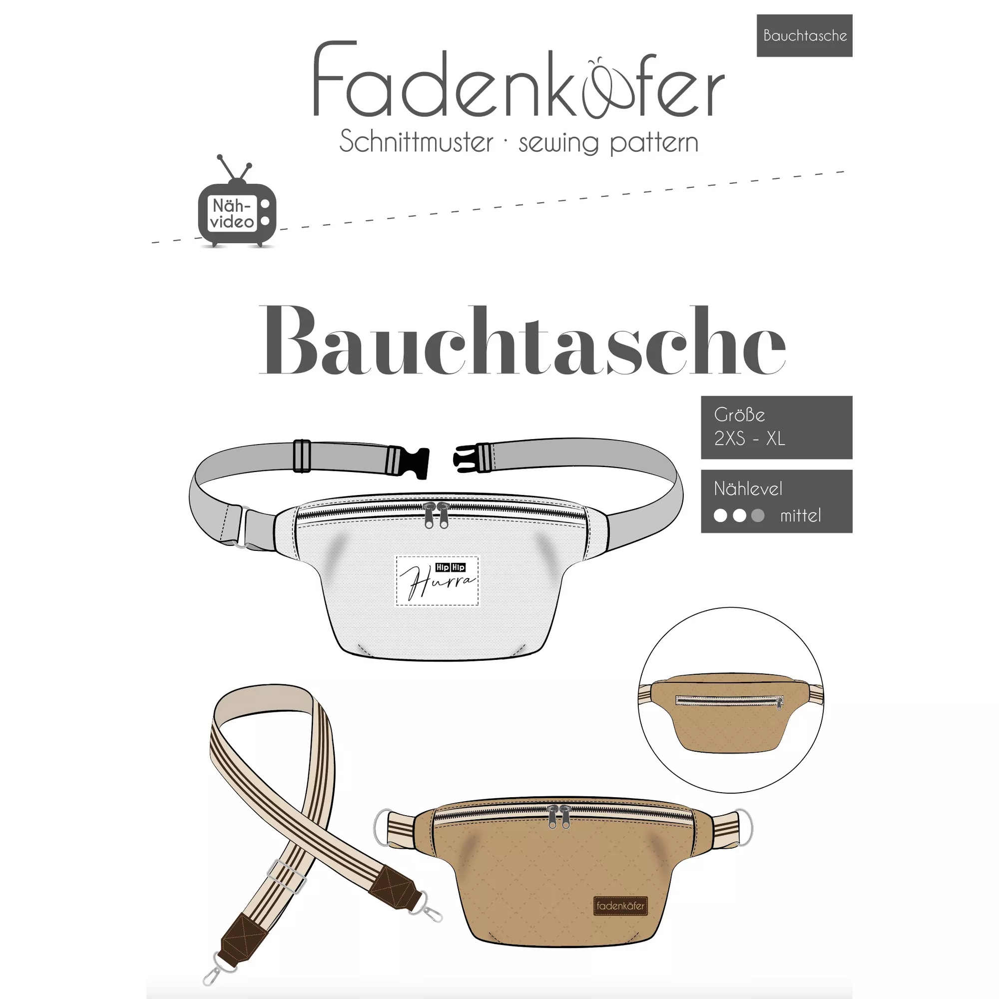 Fadenkäfer Papierschnittmuster Bauchtasche