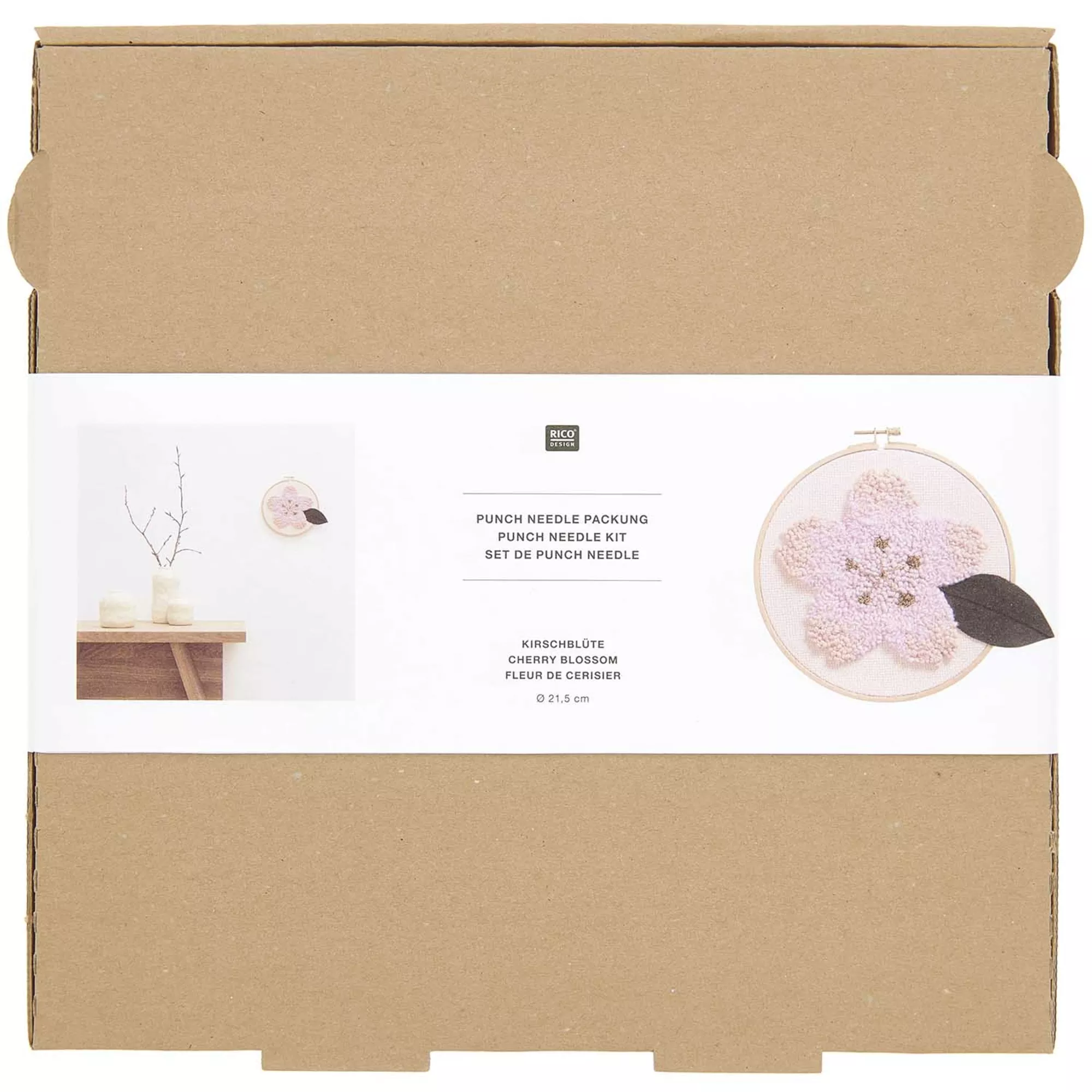 Rico Punch Needle Packung Kirschblüte Blatt braun, Bild Ø 21,5 cm