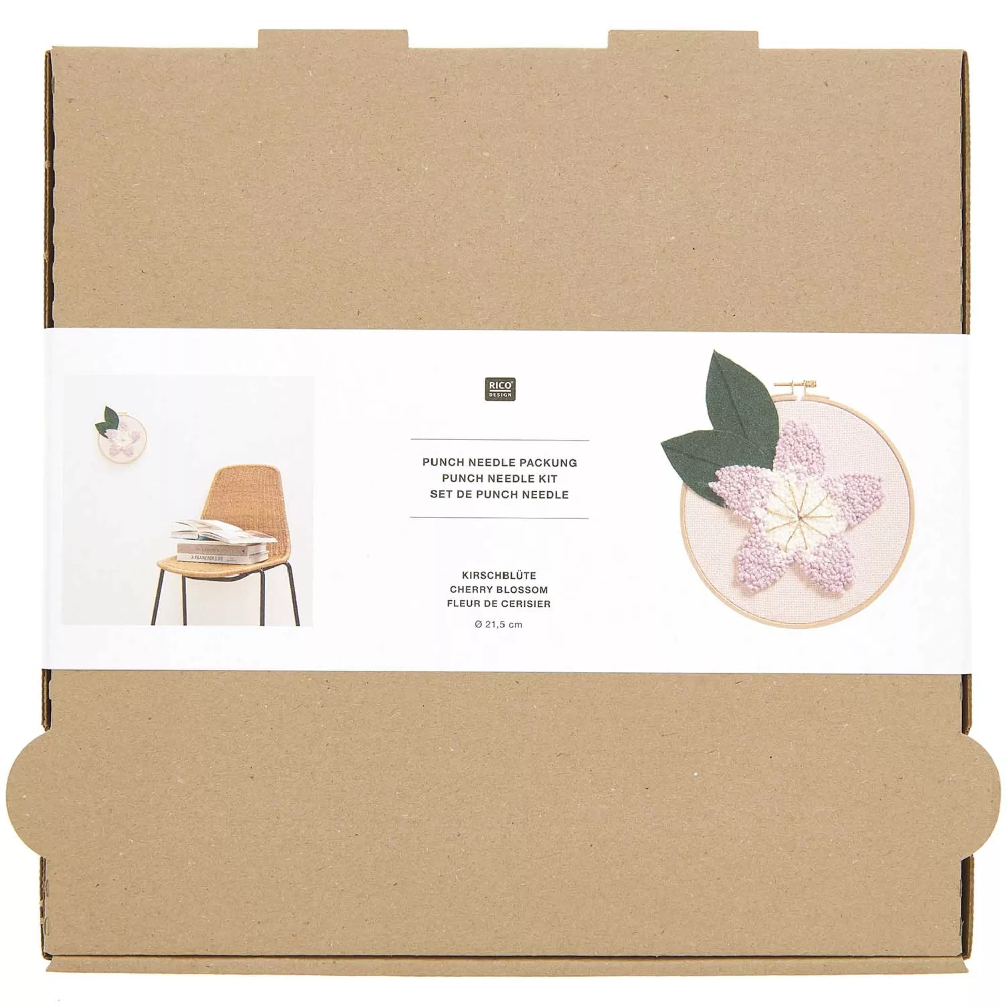 Rico Punch Needle Packung Kirschblüte Blatt grün, Bild Ø 21,5 cm