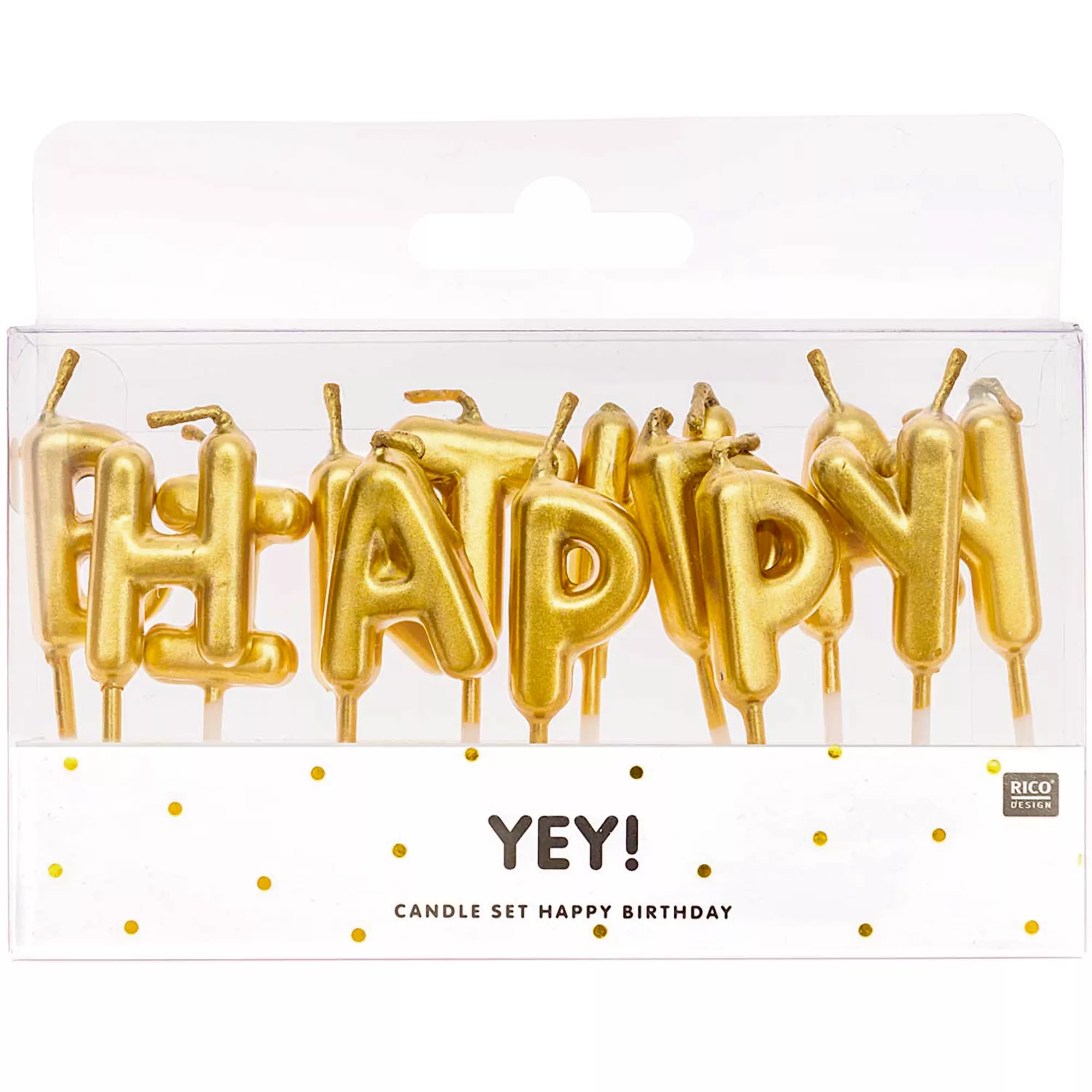 Rico Kerzen Happy Birthday, gold