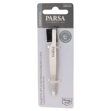 PARSA 2in1 Pinzette mit Augenbrauenbürstchen, silber