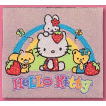 Motif brodé, tissage Hello Kitty, fraise