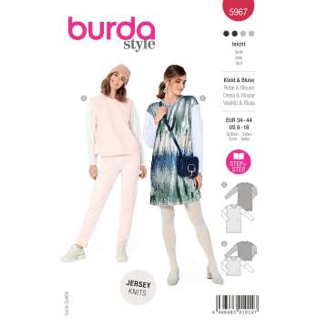 Burda Schnittmuster, Kleid & Bluse aus zwei Stoffen – legere Form