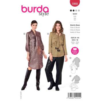 Burda Schnittmuster, Kleid & Bluse mit V-Ausschnitt und Schal