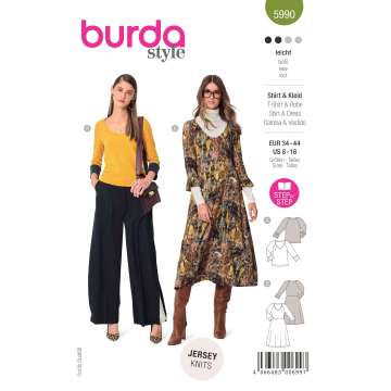 Burda Schnittmuster, Shirt &, Kleid – mit rundem Ausschnitt und Raglan-Ärmeln