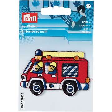 Motif brodérie, véhicule de pompiers, rouge
