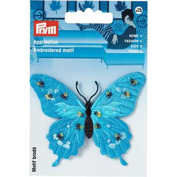 Motif brodérie, papillon excl. avec perles, turquoise