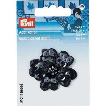 Prym Applikation Paillettenblume, schwarz